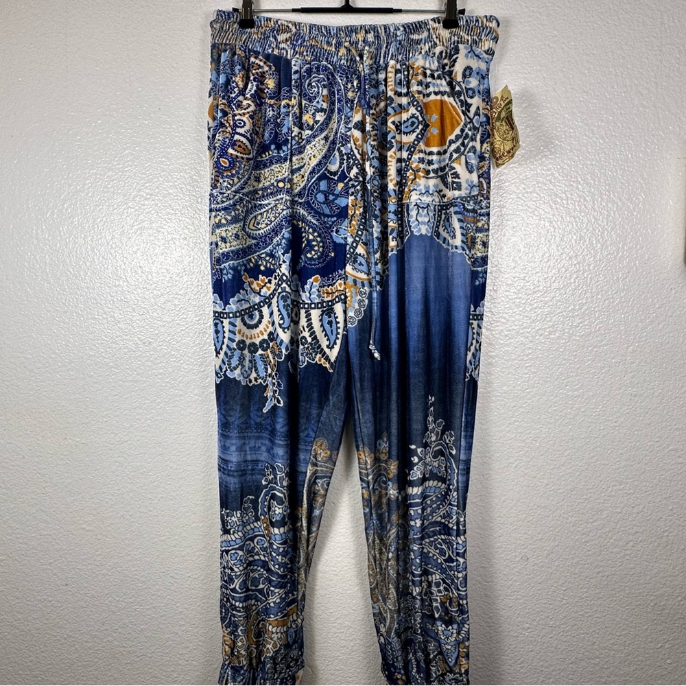 ONE‎ WORLD Blue and Orange Paisley Pants